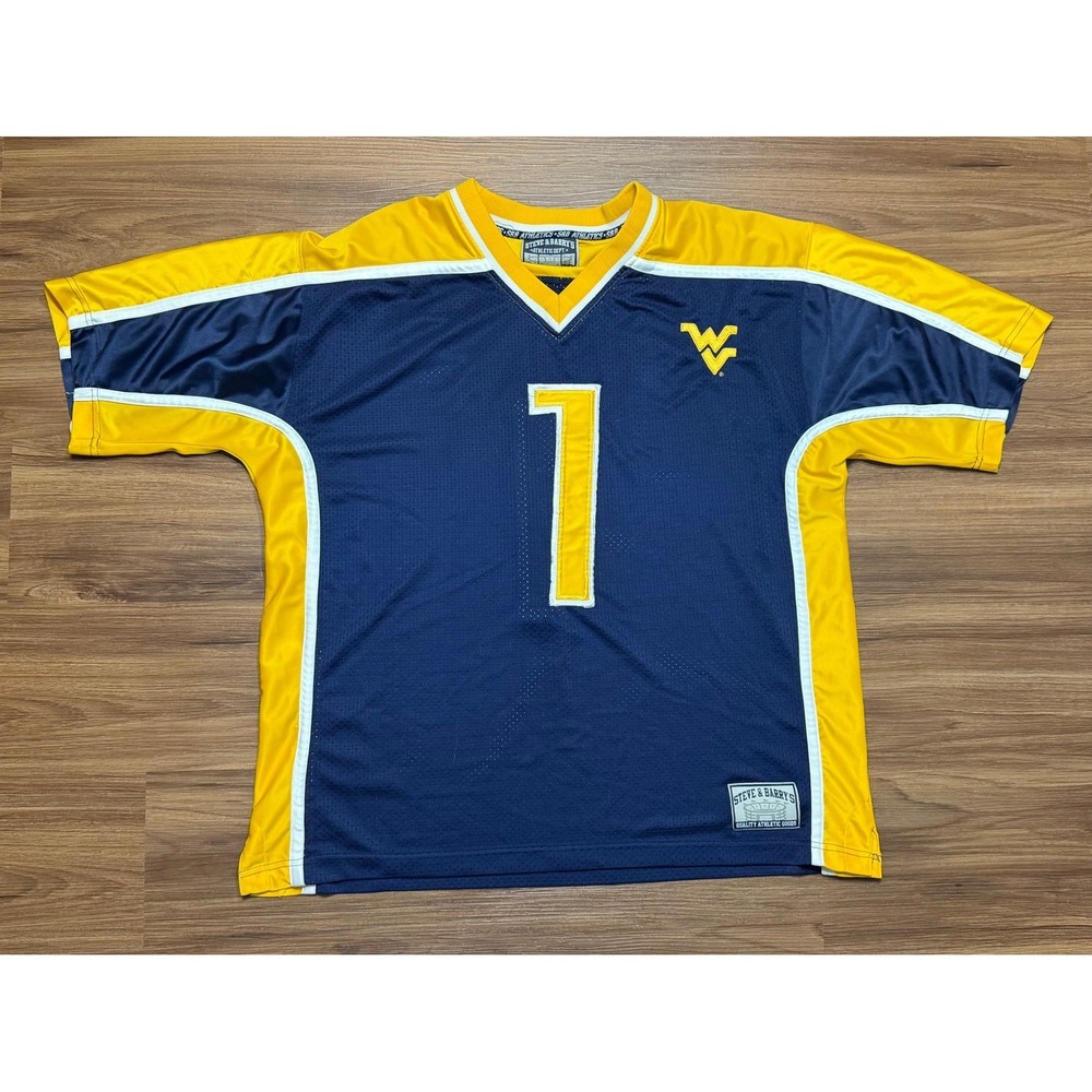 Vintage Steve & Barrys West Virginia Mountaineers Football Jersey Blue Sz 2XL